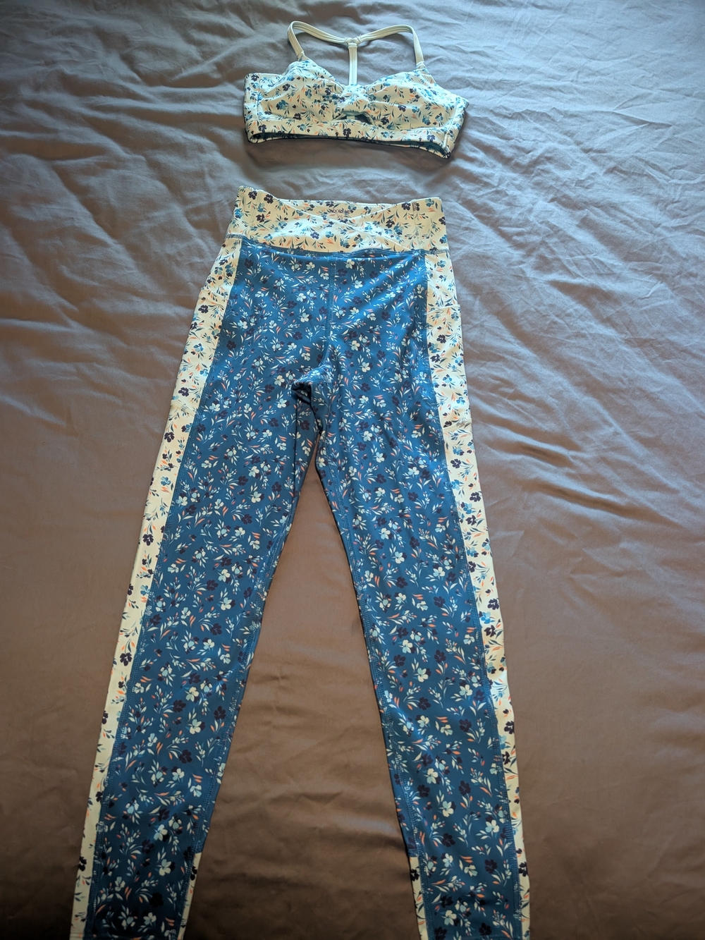 Adore Me Navy Floral Leggings with Cream Floral Side Panels